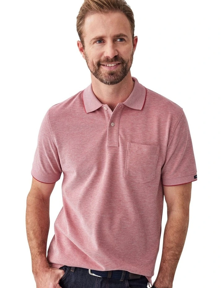 Oxford Pocket Polo Shirt in Red image 3