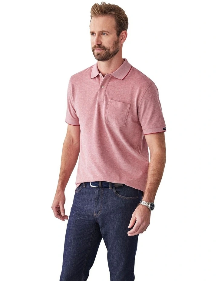 Oxford Pocket Polo Shirt in Red image 4