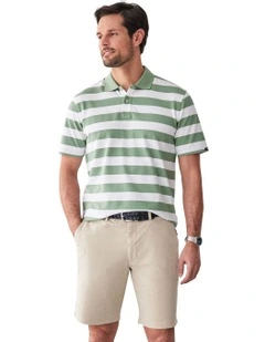 Block Stripe Pique Polo in Sage