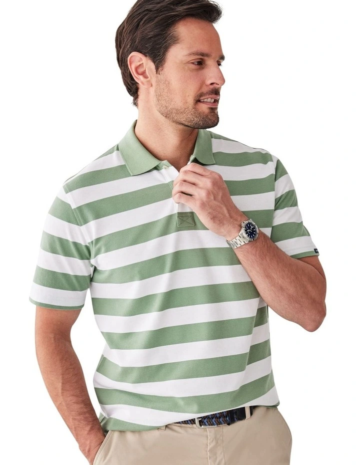 Block Stripe Pique Polo in Sage image 3