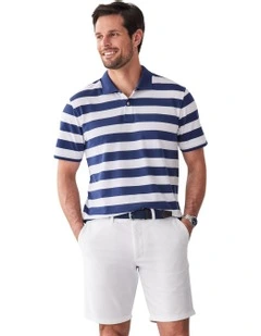 Block Stripe Pique Polo in Navy
