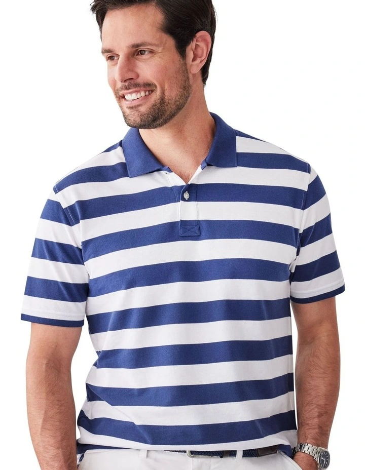 Block Stripe Pique Polo in Navy image 3