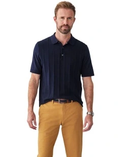 Textured Knit Polo Shirt in Navy