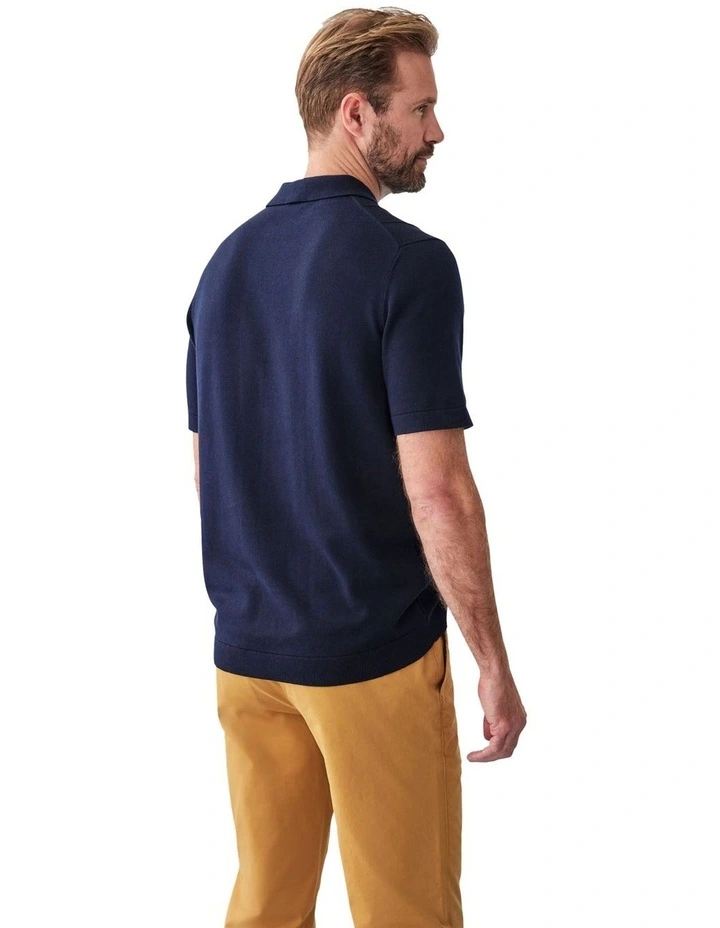 Textured Knit Polo Shirt in Navy image 2