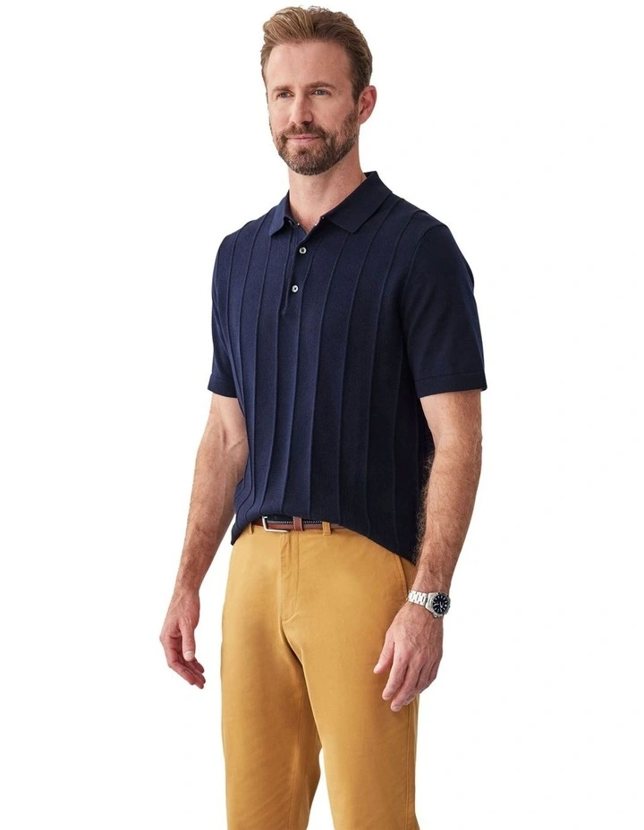 Textured Knit Polo Shirt in Navy image 4