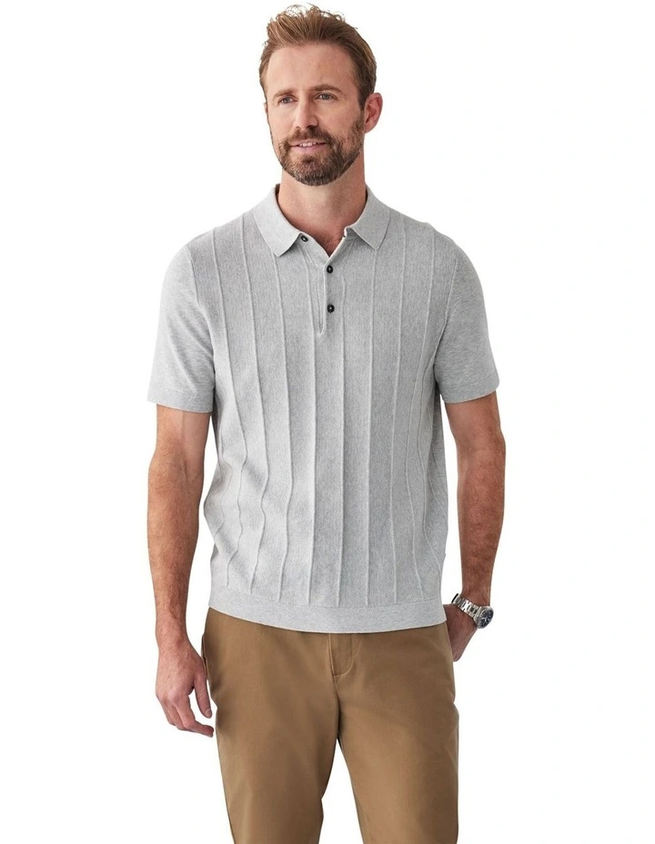 Textured Knit Polo Shirt in Grey Marle image 1