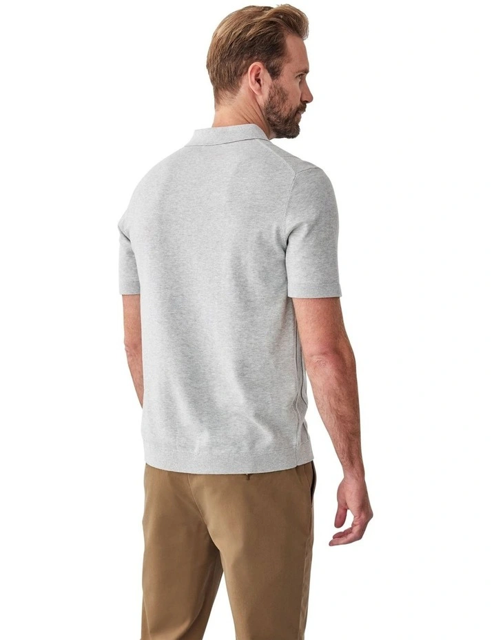 Textured Knit Polo Shirt in Grey Marle image 2