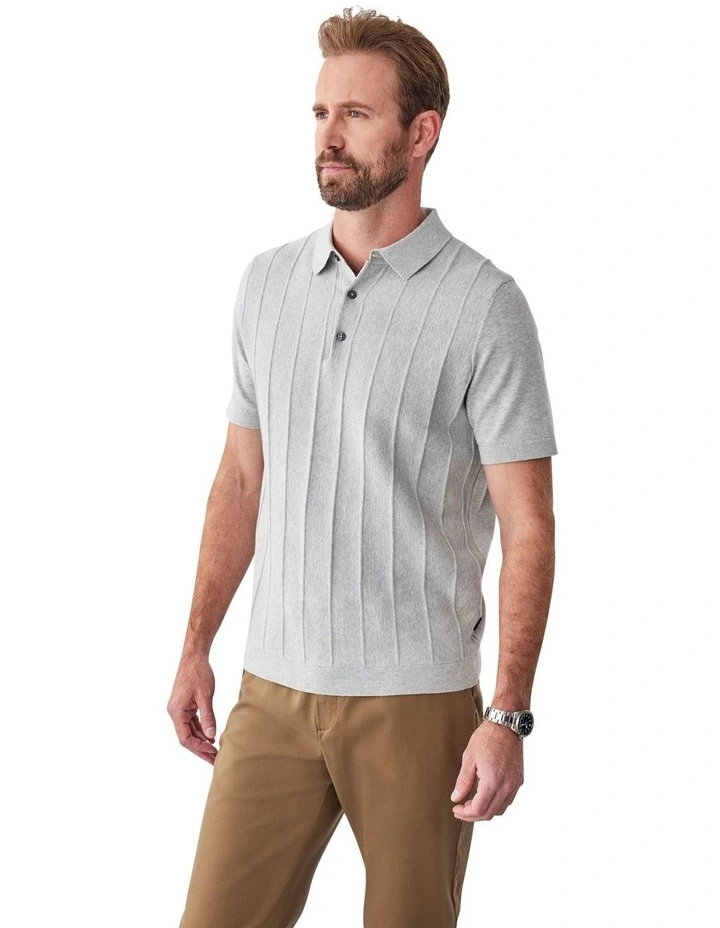 Textured Knit Polo Shirt in Grey Marle image 4