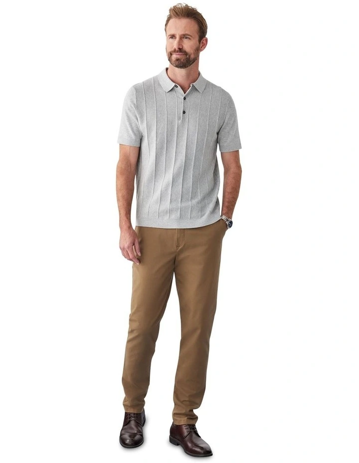 Textured Knit Polo Shirt in Grey Marle image 5