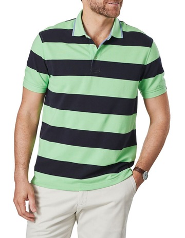 Gazman Pique Blocked Stripe Polo Green 