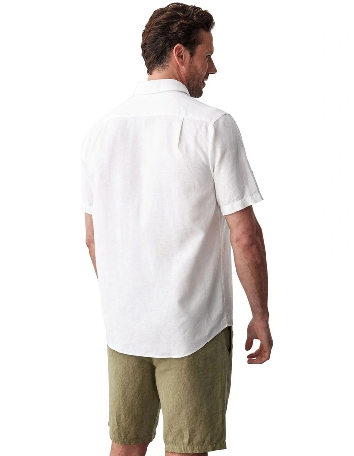 Linen Blend Plain Short Sleeve Shirt in White image 2
