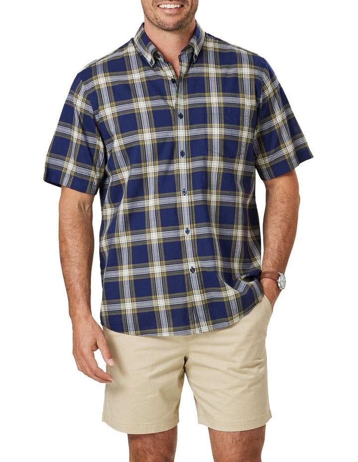 Casual Slub Check Short Sleeve Shirt in Navy