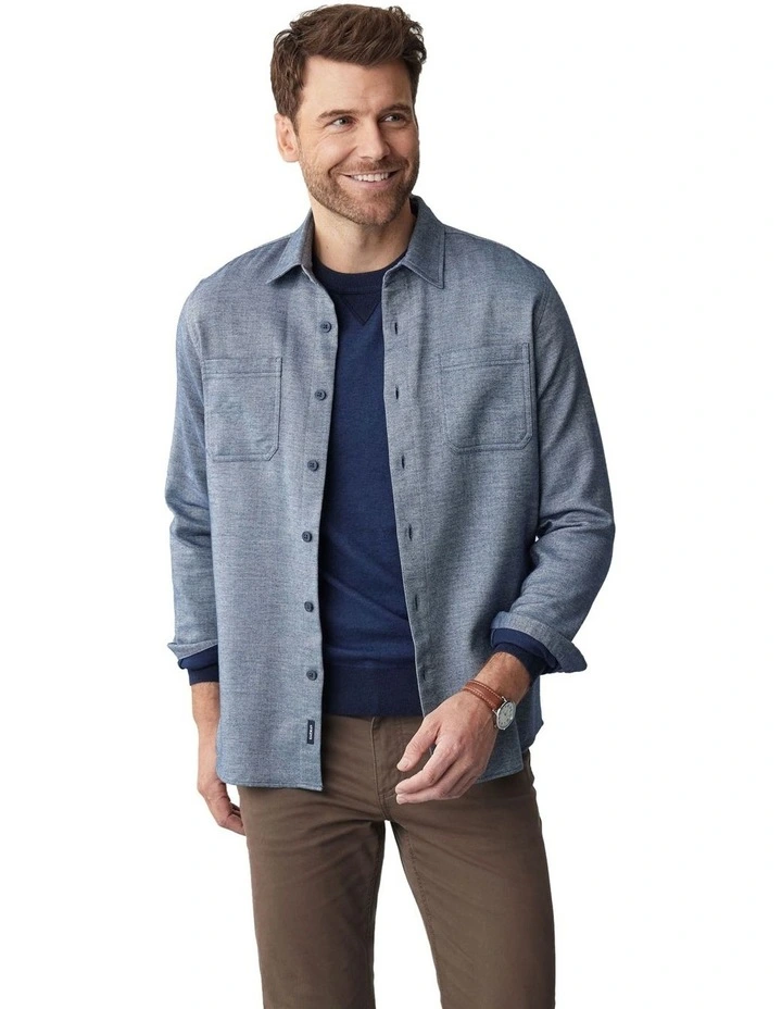 Brushed Twill Check Long Sleeve Shirt in Navy image 1