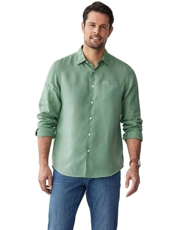 Plain Linen Long Sleeve Shirt in Sage