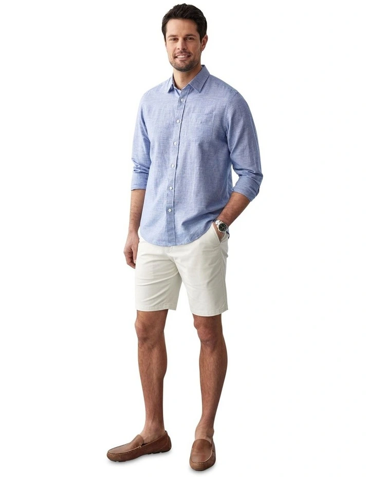 Linen Blend Houndstooth Long Sleeve Shirt in Navy image 5