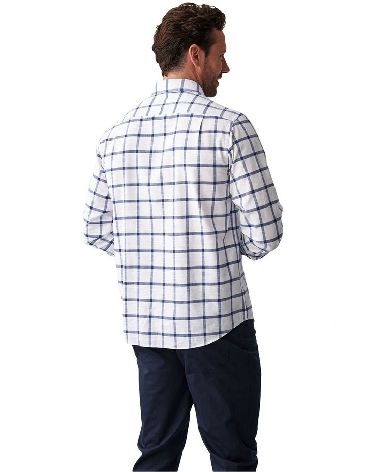 Casual Windowpane Check Long Sleeve Shirt in White image 2