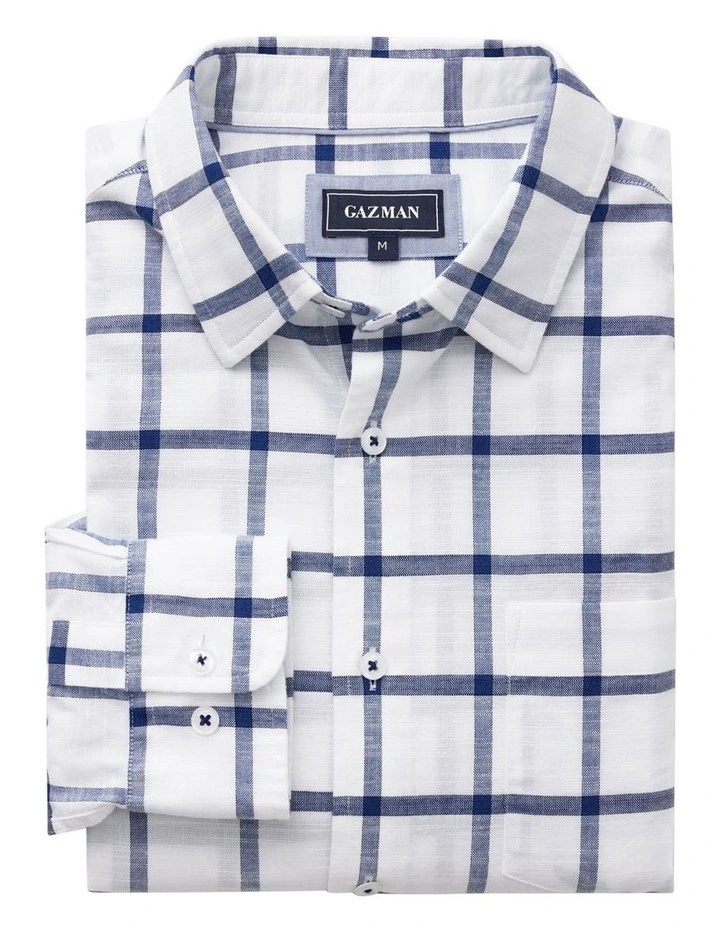 Casual Windowpane Check Long Sleeve Shirt in White image 3