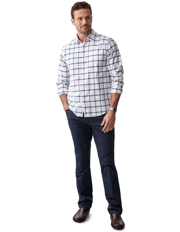 Casual Windowpane Check Long Sleeve Shirt in White image 5