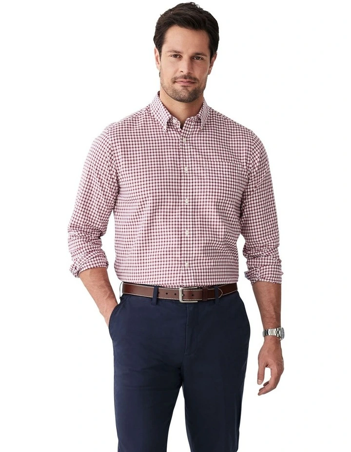Easy Care Check Long Sleeve Shirt in Red image 1