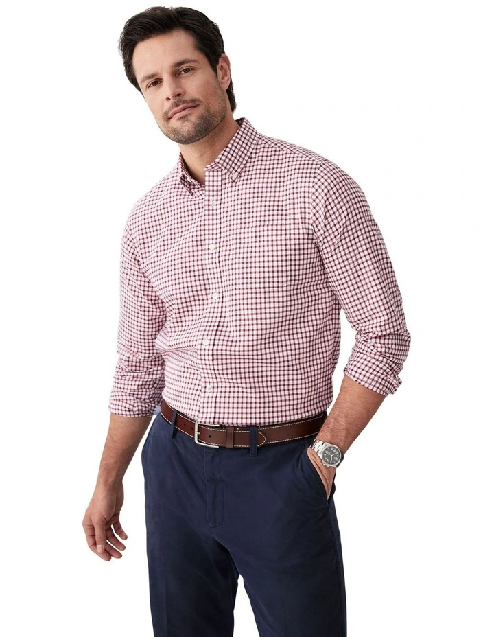Easy Care Check Long Sleeve Shirt in Red image 4