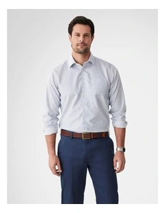 Non-Iron Dobby Mini Check Long Sleeve Shirt in White