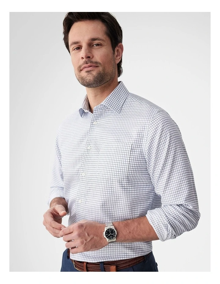 Non-Iron Dobby Mini Check Long Sleeve Shirt in White image 3