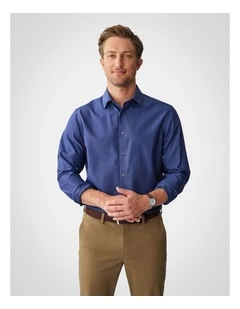 Non Iron Dobby Plain Long Sleeve Shirt in Navy