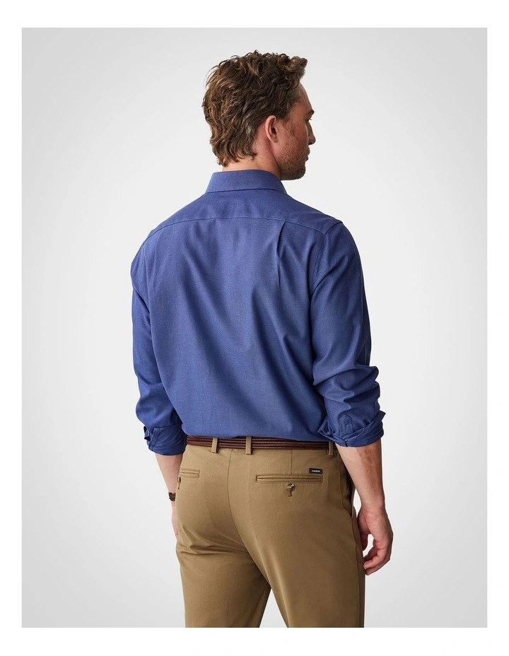 Non Iron Dobby Plain Long Sleeve Shirt in Navy image 2