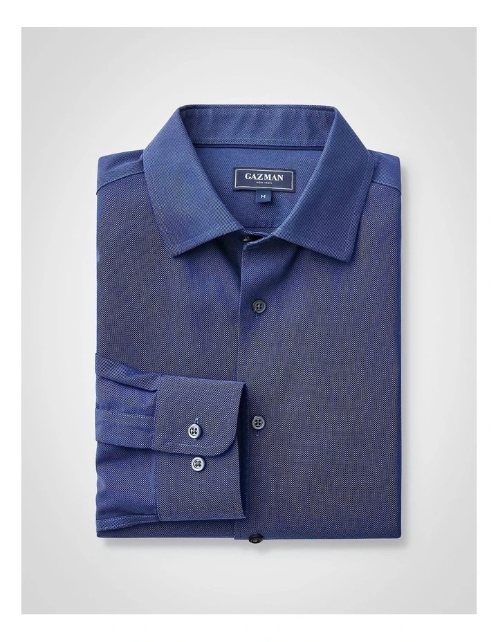 Non Iron Dobby Plain Long Sleeve Shirt in Navy image 3