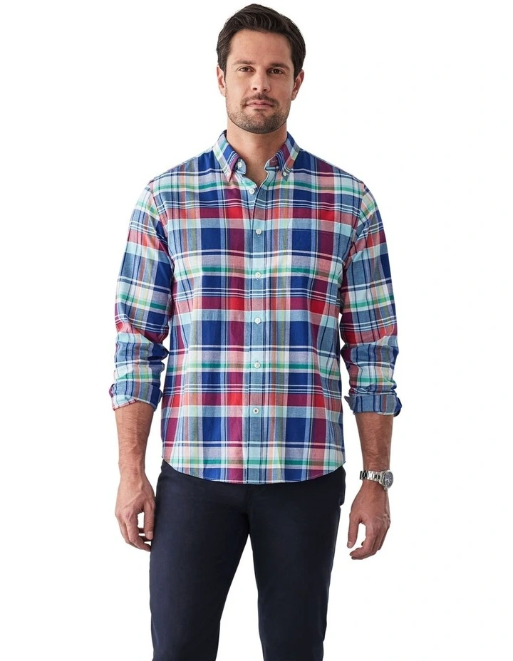 Casual Slub Check Shirt in Multi image 1