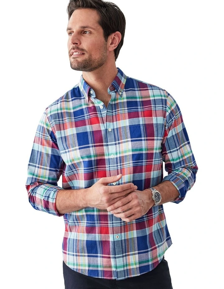 Casual Slub Check Shirt in Multi image 3