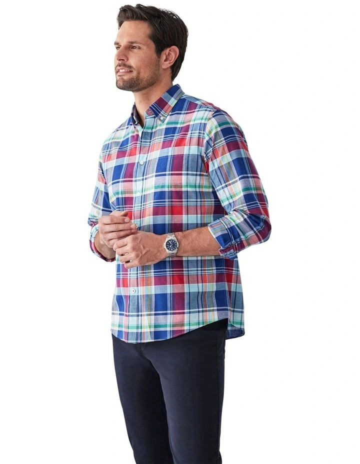 Casual Slub Check Shirt in Multi image 4