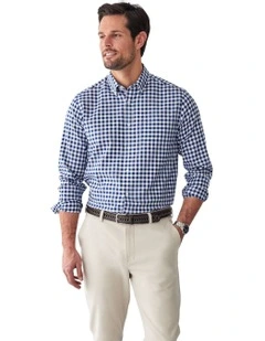Easy Care Oxford Gingham Long Sleeve Shirt in Navy