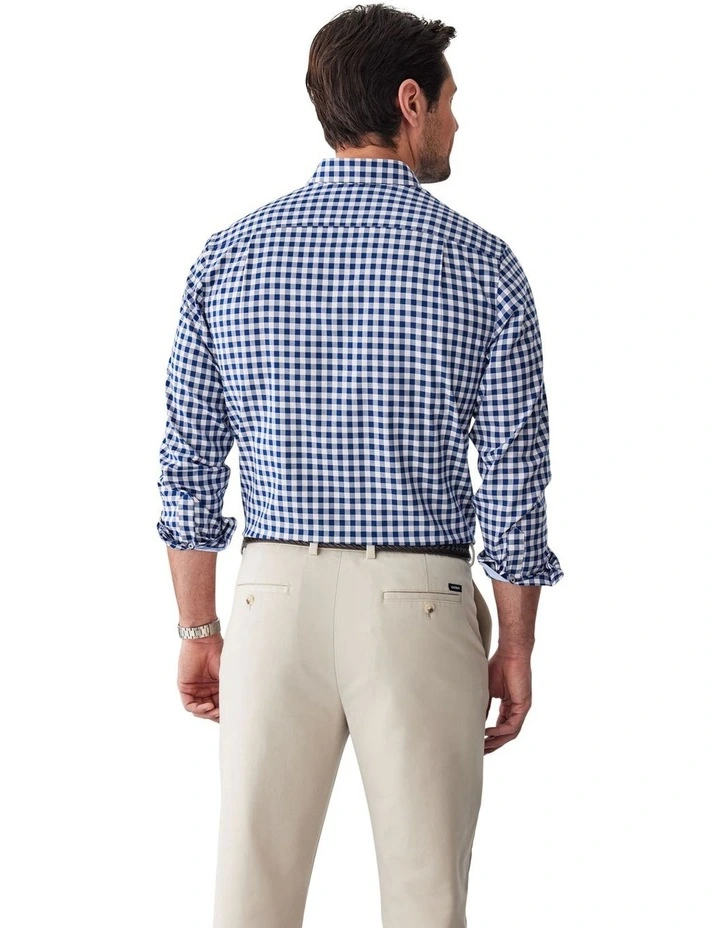 Easy Care Oxford Gingham Long Sleeve Shirt in Navy image 2