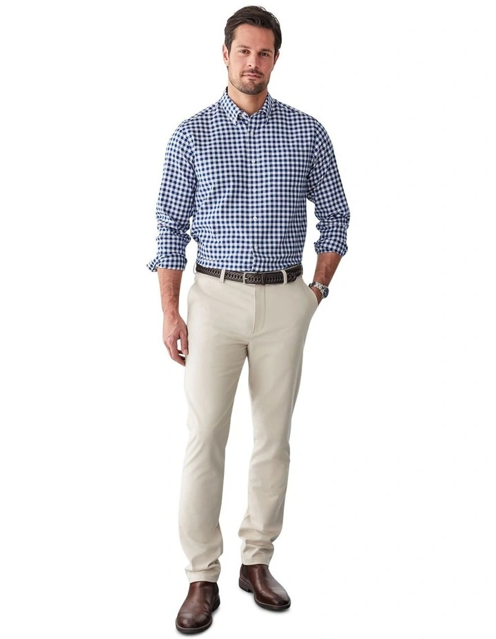 Easy Care Oxford Gingham Long Sleeve Shirt in Navy image 5