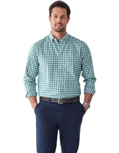 Easy Care Oxford Gingham Long Sleeve Shirt in Green