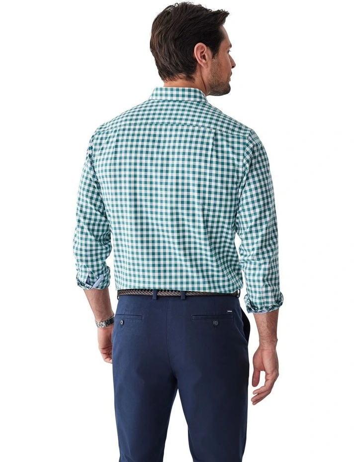 Easy Care Oxford Gingham Long Sleeve Shirt in Green image 2