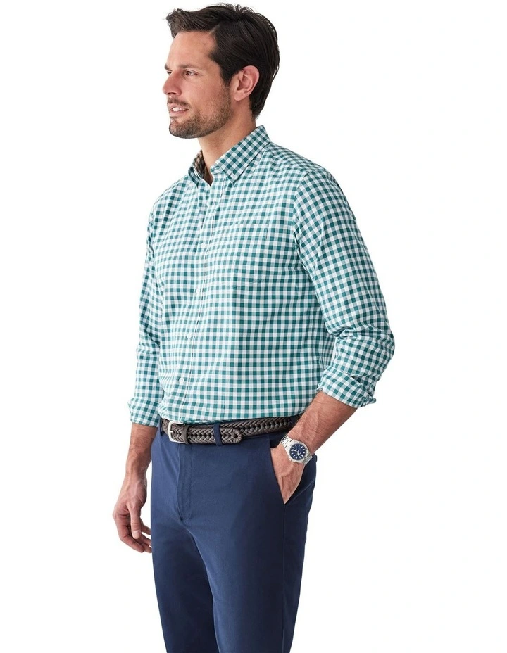 Easy Care Oxford Gingham Long Sleeve Shirt in Green image 4