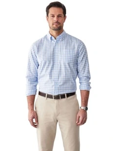 Easy Care Oxford Gingham Long Sleeve Shirt in Sky Blue