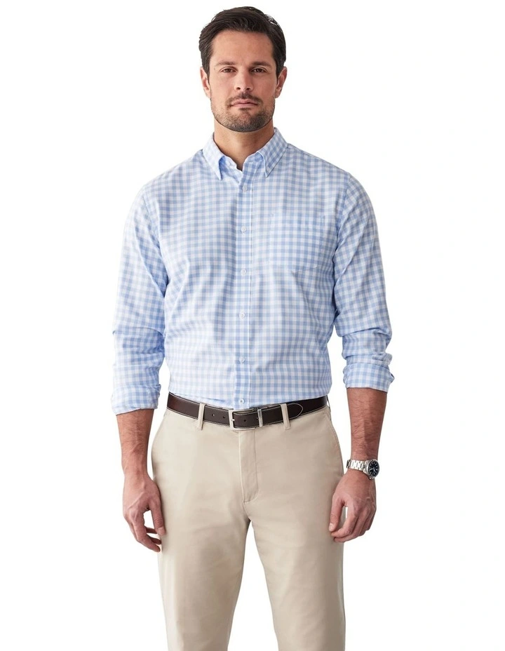 Easy Care Oxford Gingham Long Sleeve Shirt in Sky Blue image 1