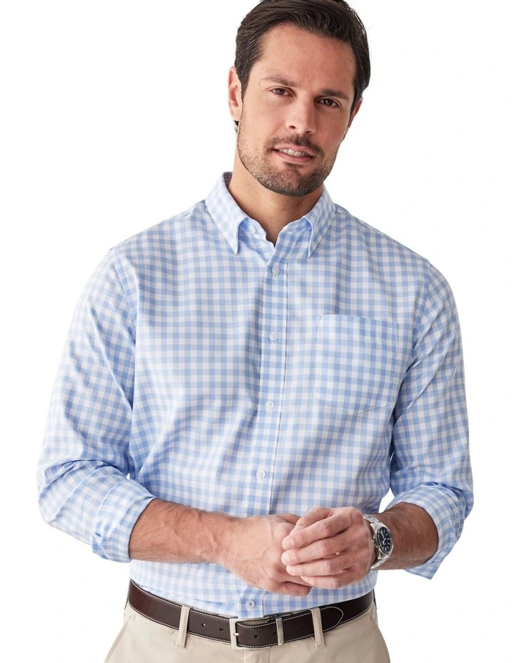 Easy Care Oxford Gingham Long Sleeve Shirt in Sky Blue image 3