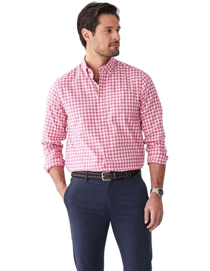 Easy Care Oxford Gingham Long Sleeve Shirt in Fuschia image 1
