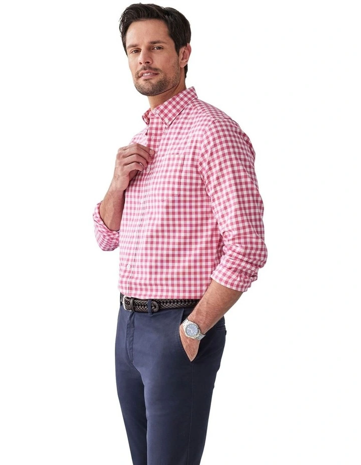 Easy Care Oxford Gingham Long Sleeve Shirt in Fuschia image 4