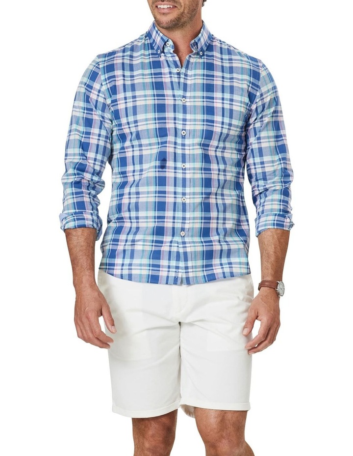 Tailored Casual Slub Check Long Sleeve Shirt in Multi Check