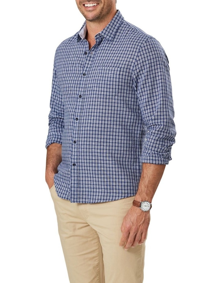 Tailored Casual Slub Check Long Sleeve Shirt in Navy