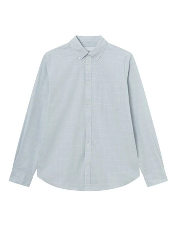 Kent Check Long Sleeve Shirt in Summer Sky/White