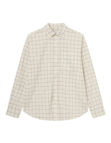 Kent Check Long Sleeve Shirt in Light Ivory/Black