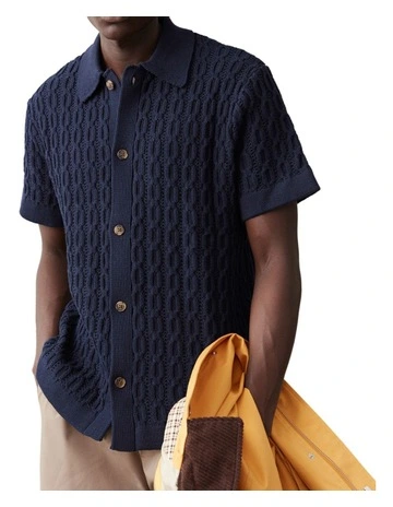 Garrett Knitted Short Sleeve Shirt in Navy