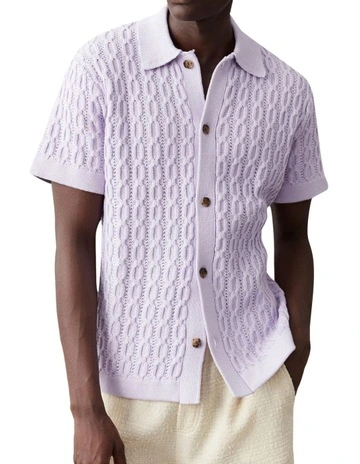 Garrett Knitted Short Sleeve Shirt in Purple