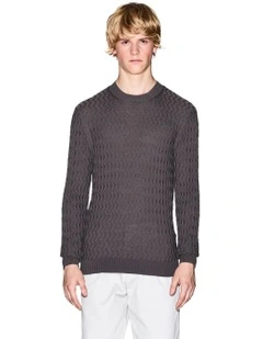 Knit Pullover in Deep Gull Grey Zig Zag